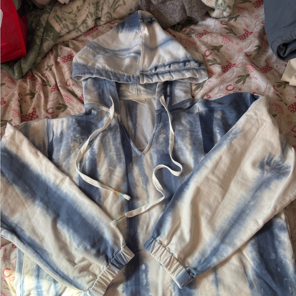 Anthropology Skies Are Blue Tie-Dye Hoodie - Blue and White